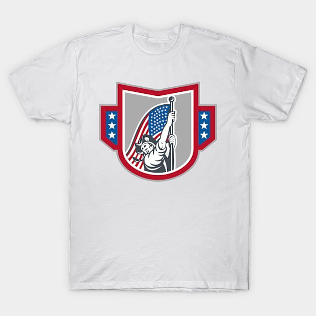 American Patriot Holding Up Stars Stripes Flag T-Shirt by patrimonio